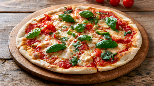 Koemelkvrije pizza met plantaardige kaas en verse groenten
